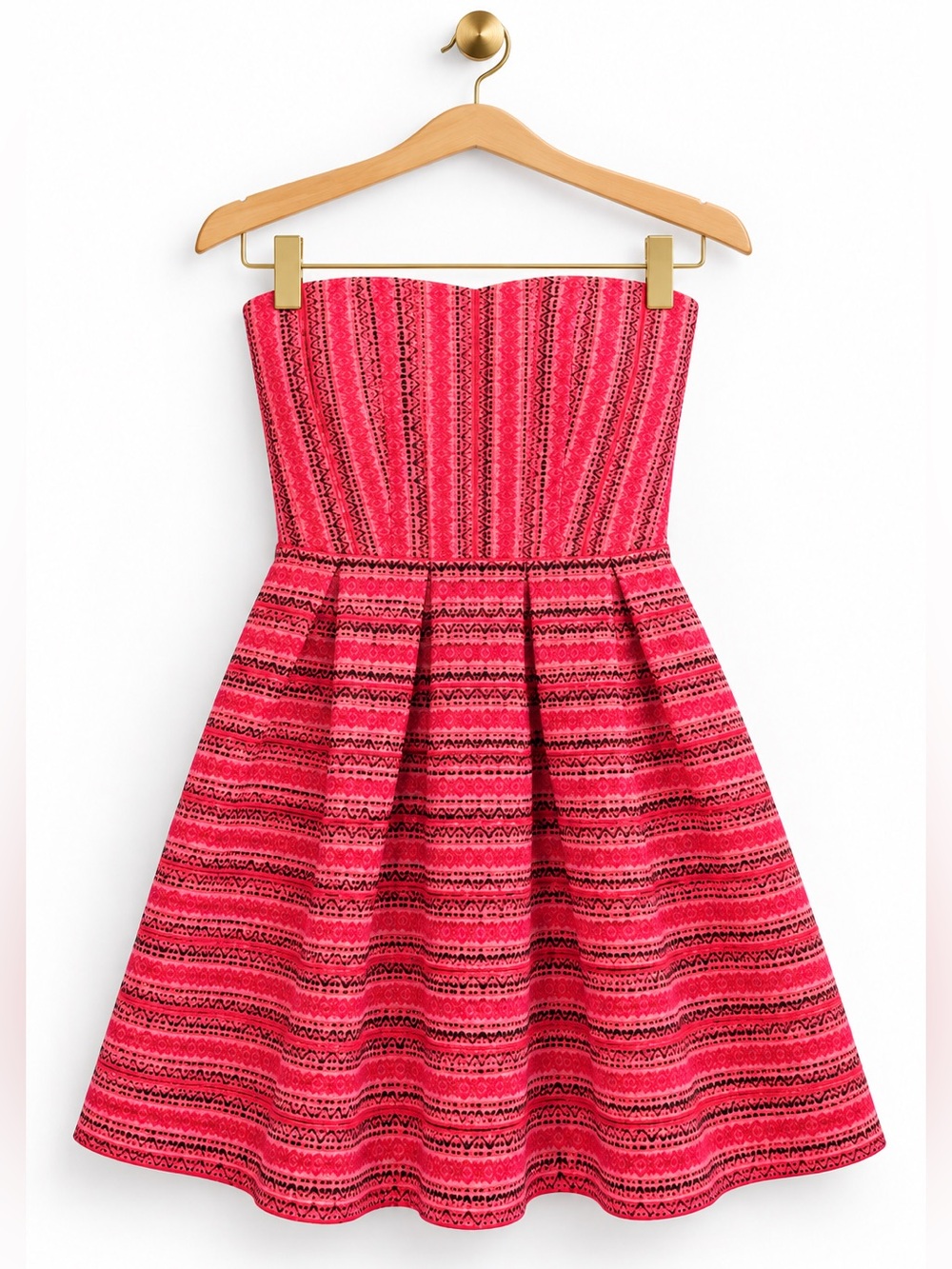 Dina Be Pink Strapless Fit & Flare Mini Dress Geometric Print Size Small